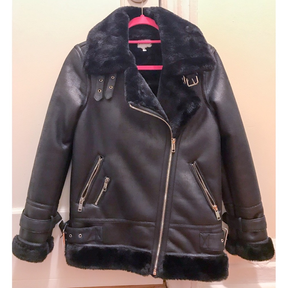 ASOS Warehouse Faux Leather Aviator Jacket Sz S